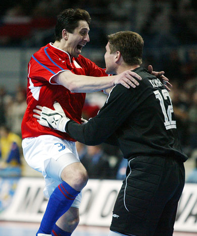 Daniel Rajnoch and Ian Klima celebrating the Czech goal! (Photo courtesy: Joe Pepler - UEFA.com)