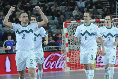 Rok Mordej, Benjamin Melink, Rok Grzelj and Igor Osredkar: Slovenian players can be proud of their debut (Photo Futsalplanet.com)