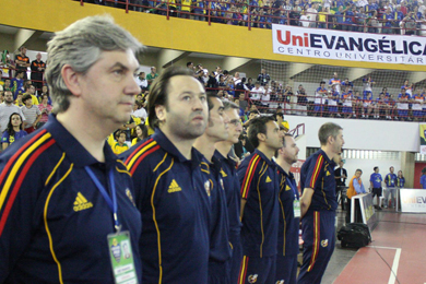 Spanish national anthem seen from the bench (Photo courtesy: CBFS)