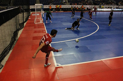 Kike takes a corner kick against World United on Friday night (Photo courtesy: Kathleen George)