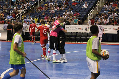 Outstanding performances by both keepers, Rennan and Rafa, embracing after the match (Photo courtesy: Kathleen George)