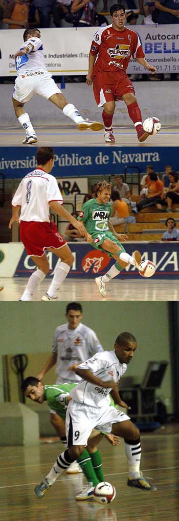 1 - Lenisio? No, his brother Vinicius (El Pozo) vs David Mora (Marfil); 2 - Tete (MRA) and Albadalejo (Mir) ; 3 - Lukaian (Caja Segovia) vs Julio (Boomerang) , Isco observes the action (Photo: LNFS)