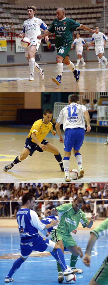 Bearzi (DKV) vs Patrick Nora (Autoexpert) - Luis (Caloto) trying to stop Alemao (Lobelle) - Schumacher (Boomerang) vs Nano Modrego (Benicarl) (Photo courtesy Enrique Serrano - LNFS)
