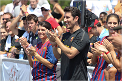 Mia Hamm, left, and her husband, Nomar Garciaparra, at Sundays charity match in Washington (Photo courtesy: Chris Gordon)