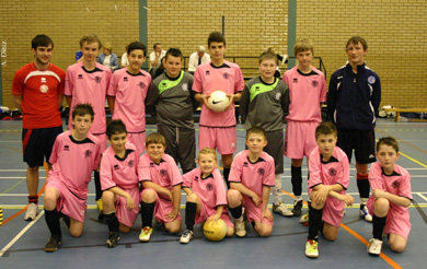 Middlesbrough Futsal Club Under 14 - Back row: Damon Shaw, Sam Clarke, Guido Battista, Mikey Crosby, Bradley Laver, Matty Soakell, James Bolton, Mikey Roberts. Front row: Charlie Raby, Youssef Elkiraa, Reece Reed, Arran Bollands (mascot), Liam Manuel, Lewis Bollands, Connor Smith (Photo courtesy: Middlesbrough FC)
