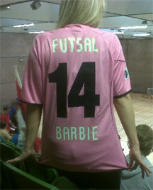 Kay Murray and her... futsal barbie pink shirt of Middlesbrough! (Photo courtesy: Middlesbrough Futsal Club)