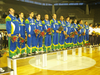 Brazilian National team, Odesur Games Winner. From the left: Pc, Neto, Gabriel, Lenisio, Cio, Schumacher, Betao, Franklim, Tiago, Wilde, Vinicius, Leco (hidden!) and Marquinho (Photo courtesy: Manolo Quiroz/CBFS)