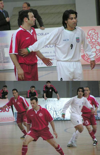 Duel between futsal giants: Serhyi Koridze and Vahid Shamsaee - No Russian players here: Koridze, Alex, Kak and Shamsaee! (Photo courtesy: Superleague)